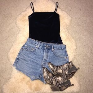 Blue Crushed Velvet Bodysuit (NEVER WORN)